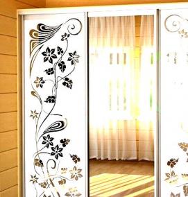 Двери купе зеркальные пескоструйные - модель 3