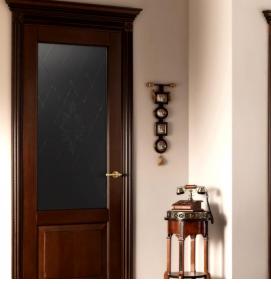 Межкомнатные двери миланский орех со стеклом - модель 2