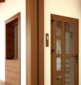 Пластиковые двери входные со стеклом коричневые - вариант 2