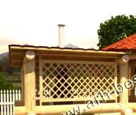 рубленная беседка с мангалом и барбекю - вариант 4